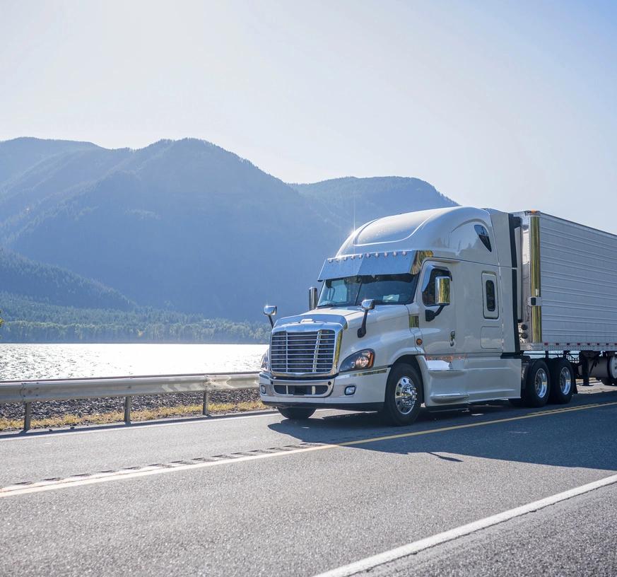 A semi-truck on the road. Discover how you can finance a semi-truck.